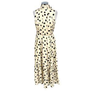 Urban Daizy Maeve Polka Dot Bow Sleeveless Maxi Dress Cream Black Size Large NWT